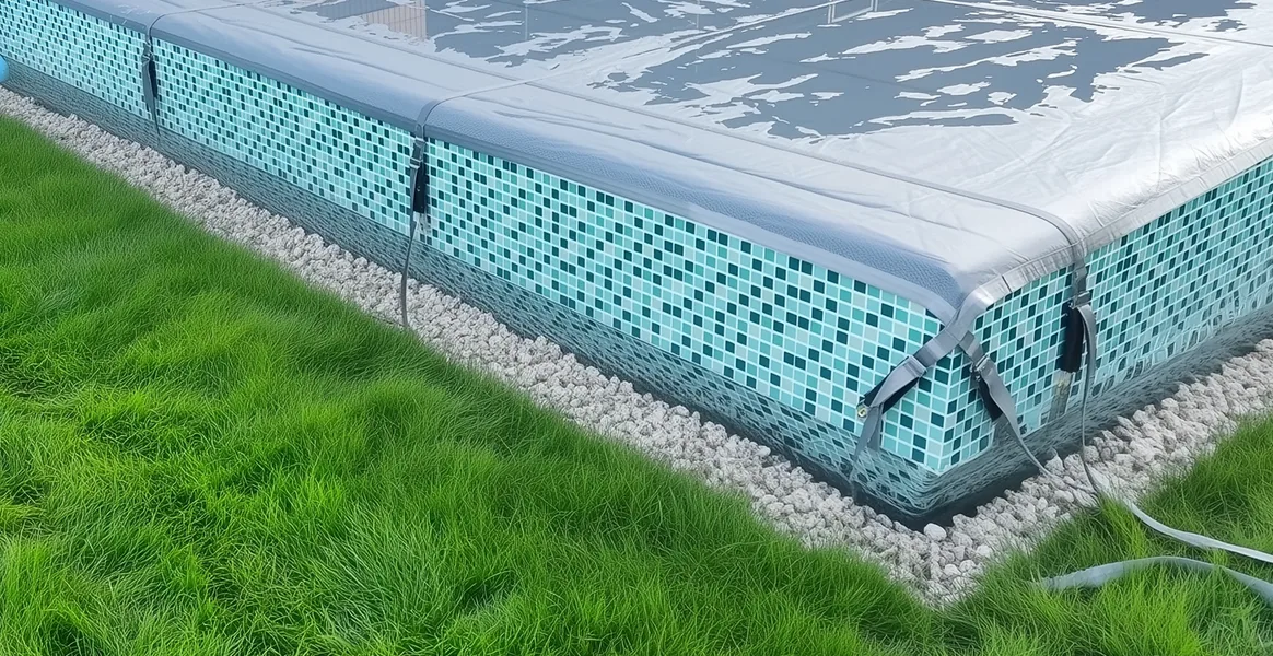 Покрывало для бассейна под снегом — защита зимой в Астрахани